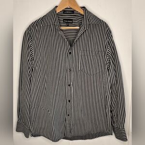 Mens Cotton Black And Grey Long Sleeve Striped Shirt. LG
